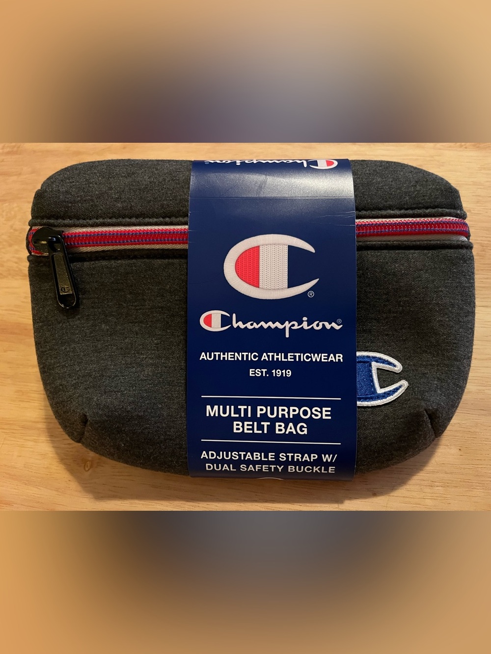 Champion Charcoal Belt Fanny Bag with Red & Blue Trim